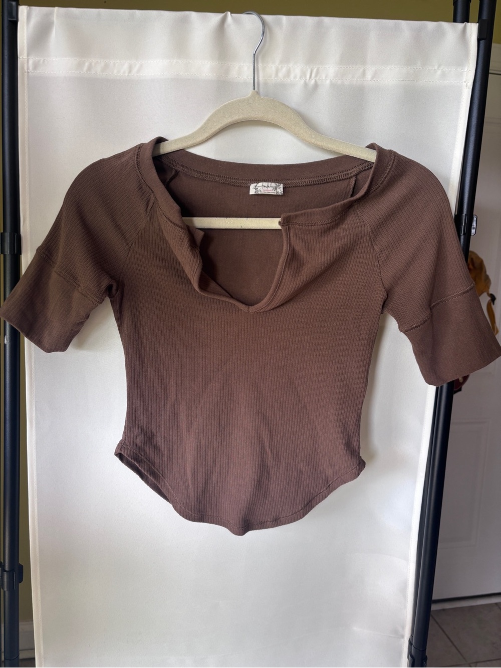 Free People Brown Ribbed Scoop-Neck Crop Top